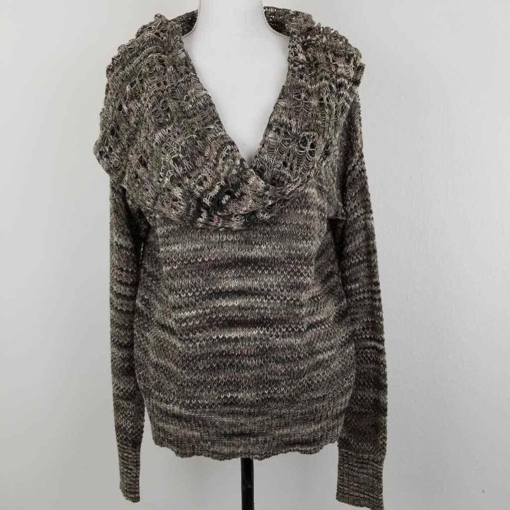 Kensie Pullover Sweater Brown Melange Drape Neck